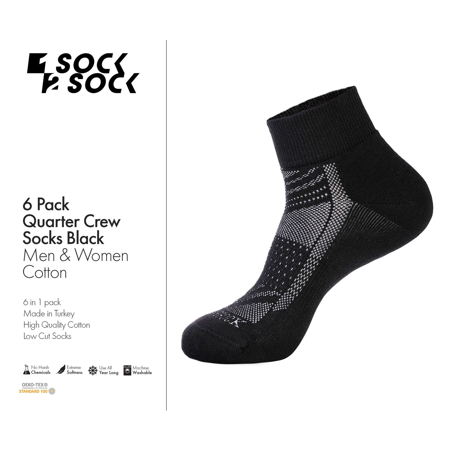 6 PACK QUARTER CREW SOCKS BLACK