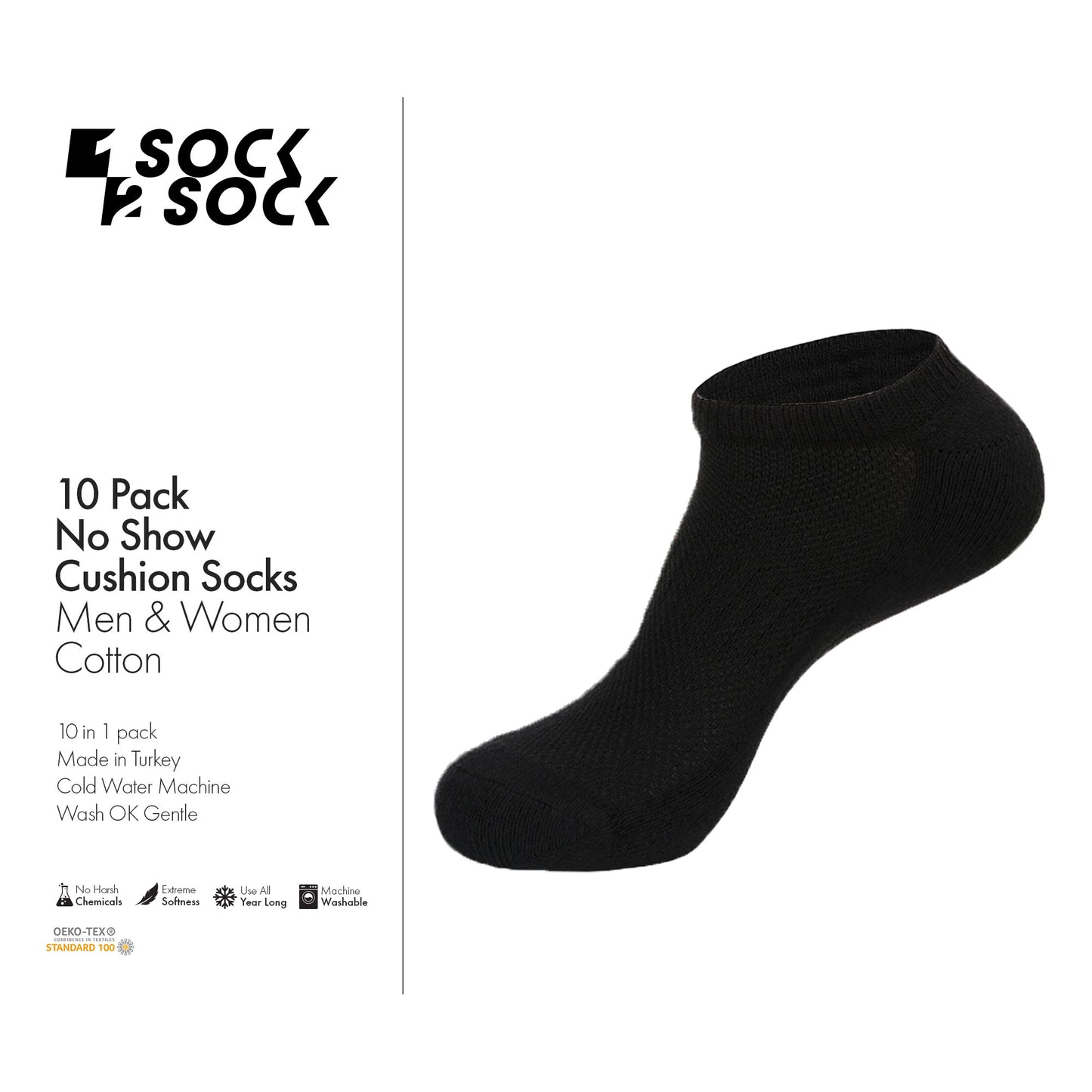 10 PACK NO SHOW CUSHION SOCKS BLACK