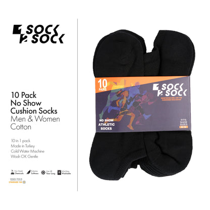 10 PACK NO SHOW CUSHION SOCKS BLACK