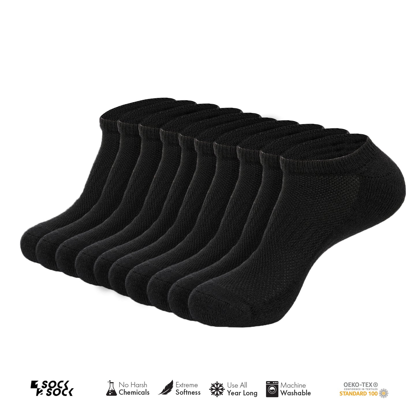 10 PACK NO SHOW CUSHION SOCKS BLACK