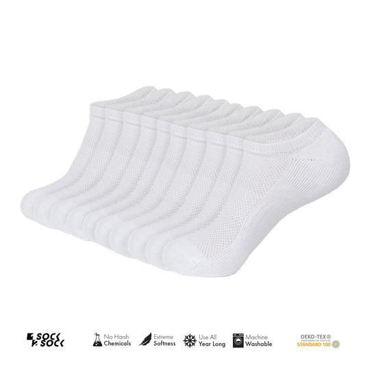 10 PACK NO SHOW CUSHION SOCKS WHITE