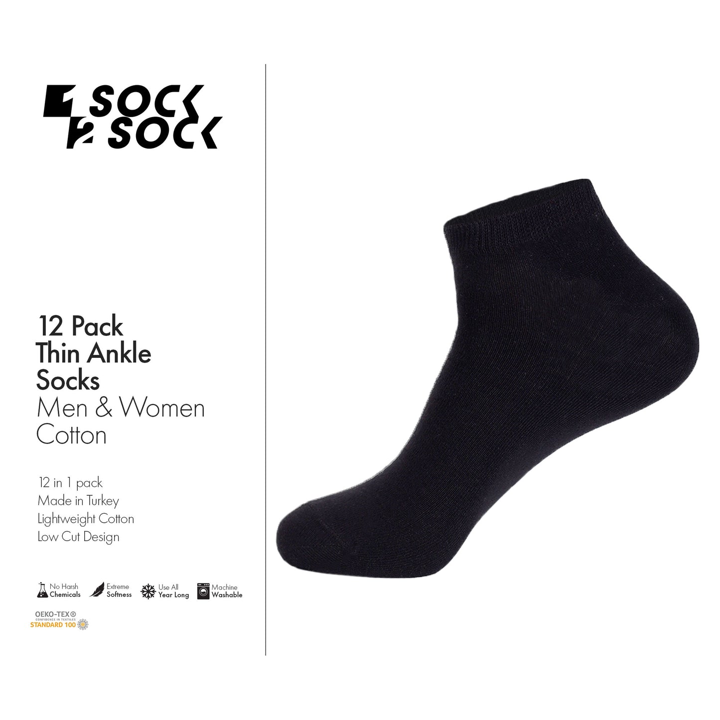 12 PACK THIN ANKLE SOCKS BLACK