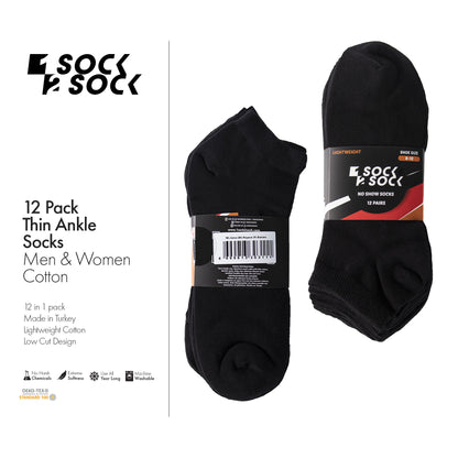 12 PACK THIN ANKLE SOCKS BLACK