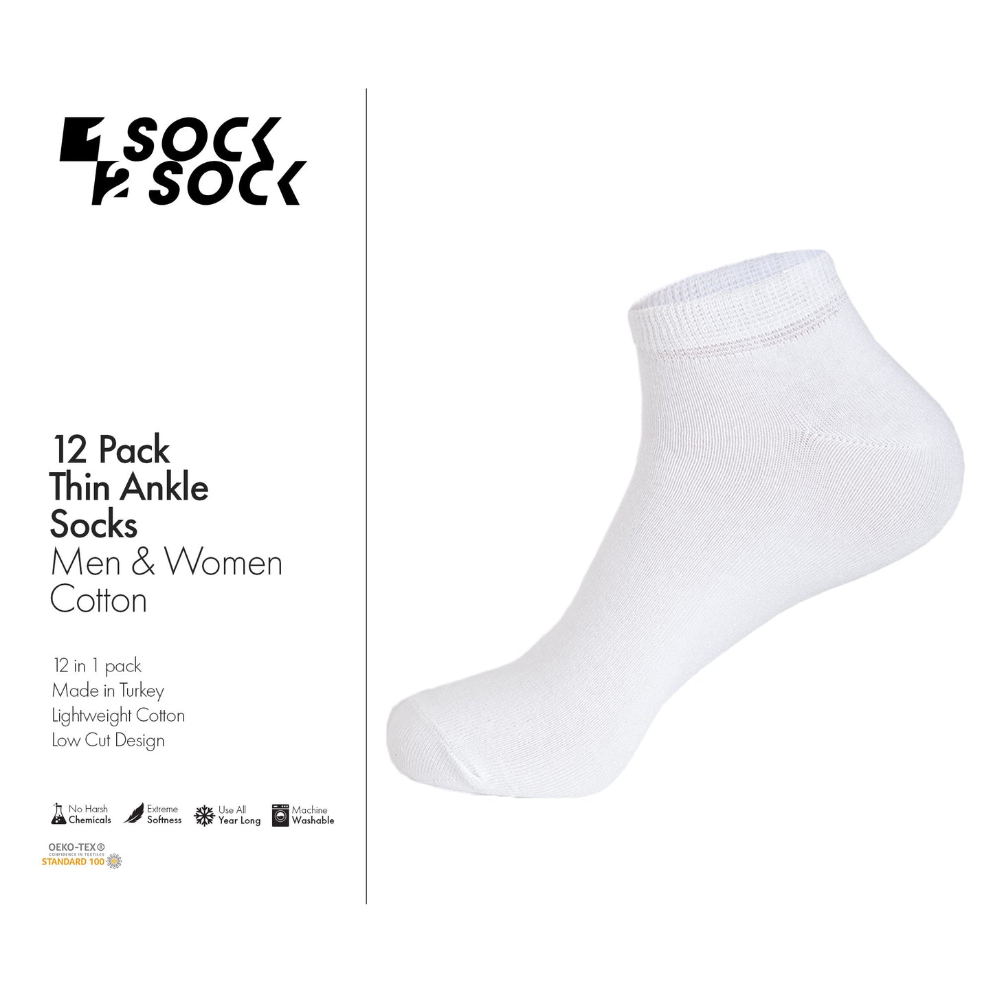 12 PACK THIN ANKLE SOCKS WHITE