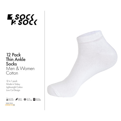 12 PACK THIN ANKLE SOCKS WHITE