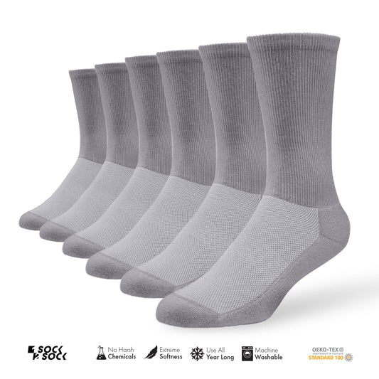 6 PACK ATHLETIC CREW SPORT SOCKS GREY