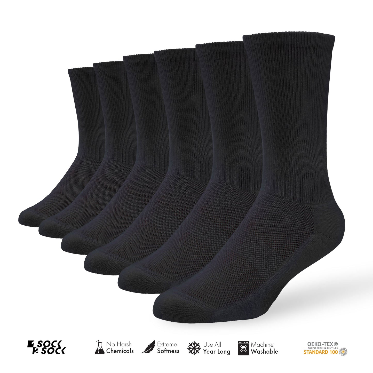 6 PACK ATHLETIC CREW SOCKS BLACK