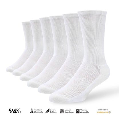 6 PACK ATHLETIC SPORT CREW SOCKS WHITE