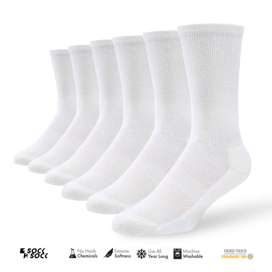 6 PACK ATHLETIC SPORT CREW SOCKS WHITE