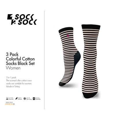 3 PACK COLORFUL COTTON SOCKS BLACK SET