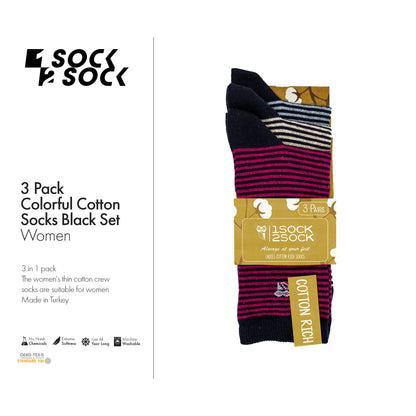 3 PACK COLORFUL COTTON SOCKS BLACK SET