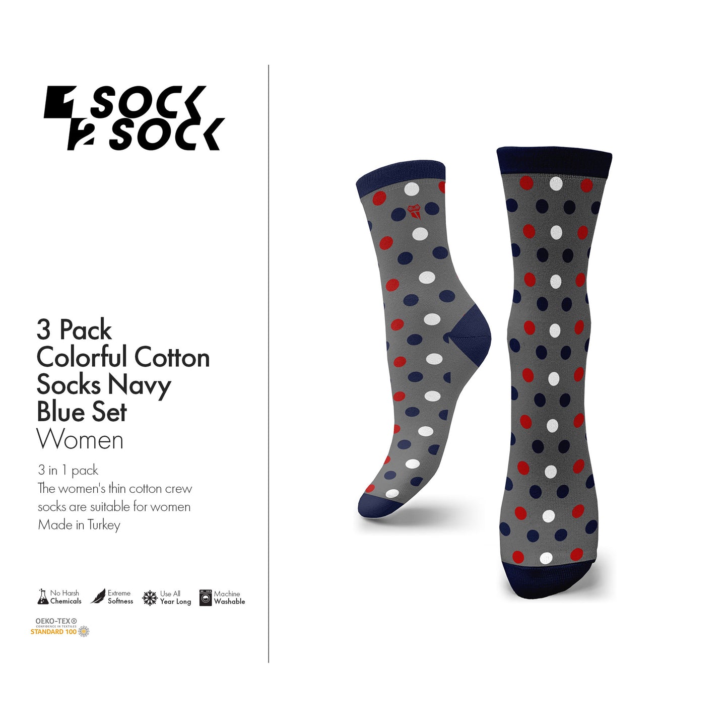 3 PACK COLORFUL COTTON SOCKS NAVY BLUE SET