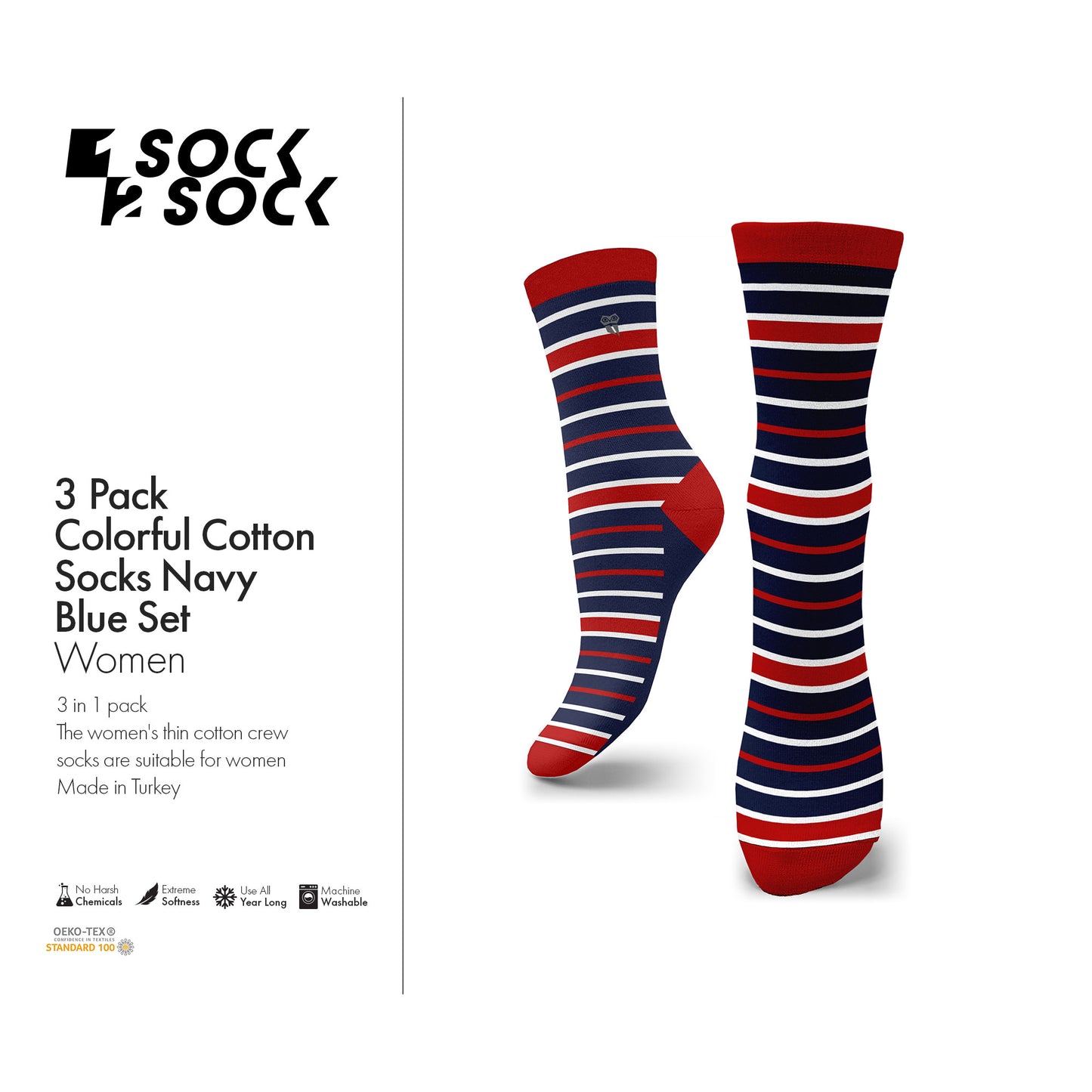 3 PACK COLORFUL COTTON SOCKS NAVY BLUE SET