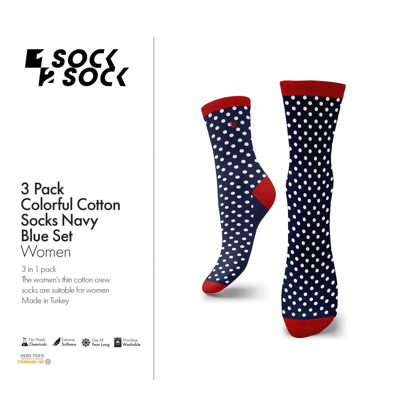 3 PACK COLORFUL COTTON SOCKS NAVY BLUE SET