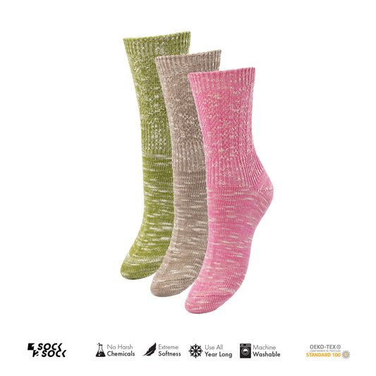 3 PACK WARM BOOT SOCKS PINK-BEIGE-GREEN