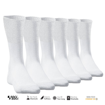 6 PACK DIABETIC SOCKS WHITE