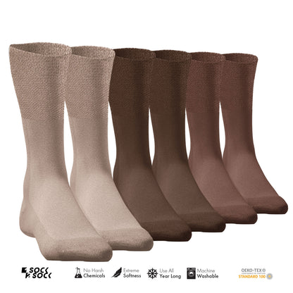 6 PACK DIABETIC SOCKS BROWN