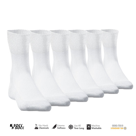 6 PACK DIABETIC QUARTER SOCKS FOR MEN AND WOMEN WHITE