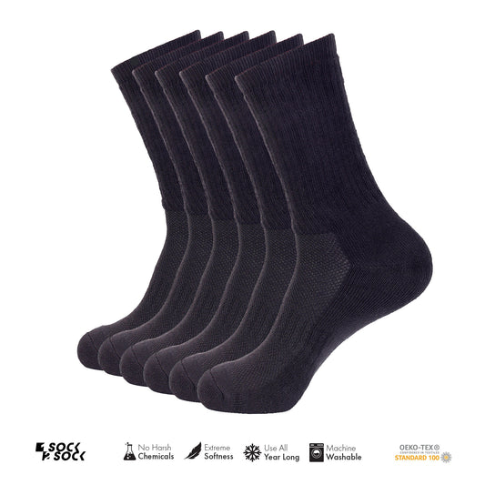 6 PACK ATHLETIC CREW SOCKS BLACK