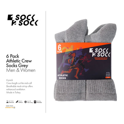 6 PACK ATHLETIC CREW SPORT SOCKS GREY