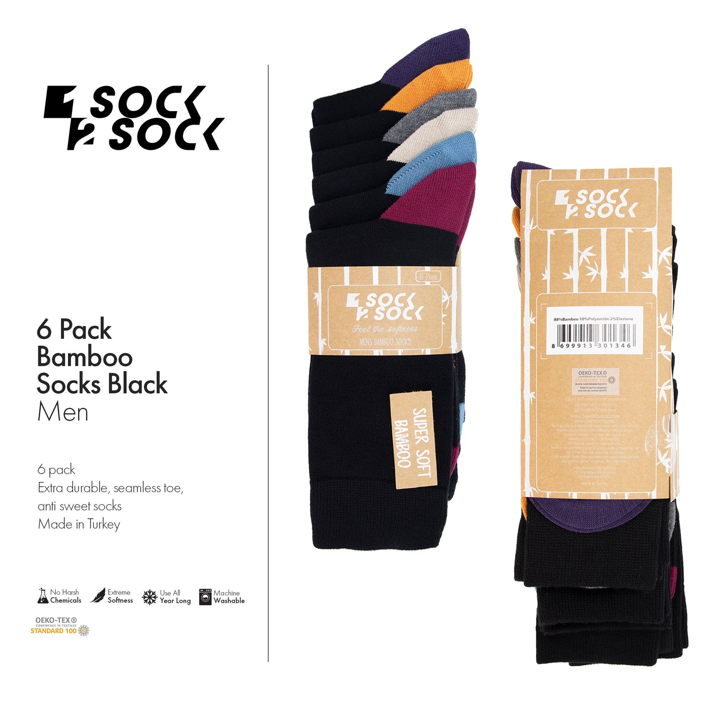 6 PACK BAMBOO SOCKS BLACK