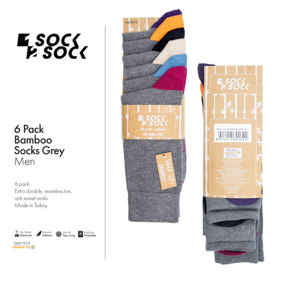 6 PACK BAMBOO SOCKS GREY