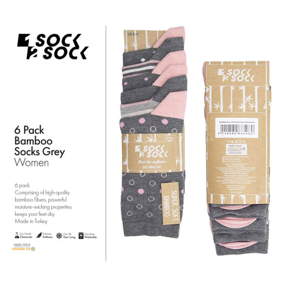 6 PACK BAMBOO SOCKS GREY