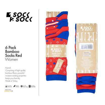 6 PACK BAMBOO SOCKS RED