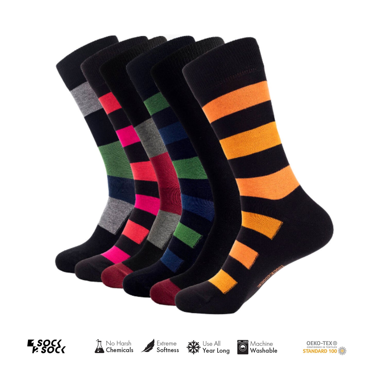 6 PACK BAMBOO SOCKS STRIPES BLACK