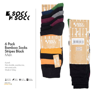 6 PACK BAMBOO SOCKS STRIPES BLACK