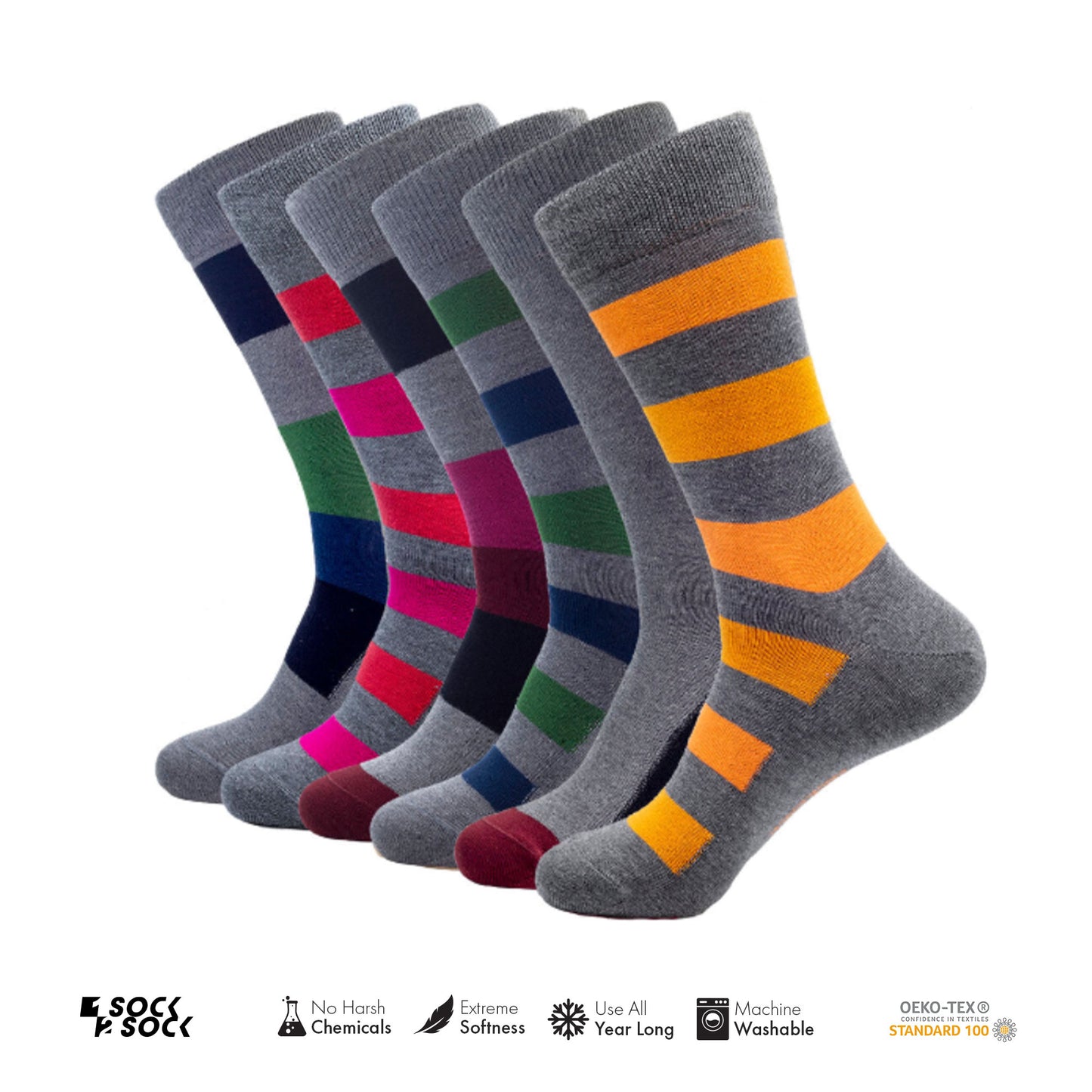 6 PACK BAMBOO SOCKS STRIPES GREY