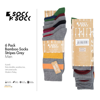 6 PACK BAMBOO SOCKS STRIPES GREY