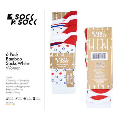 6 PACK BAMBOO SOCKS WHITE