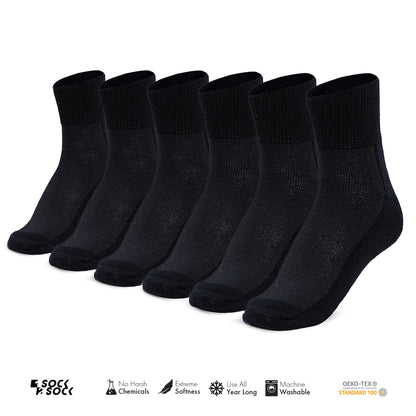 6 PACK DIABETIC QUARTER SOCKS FOR MEN AND WOMEN BLACK