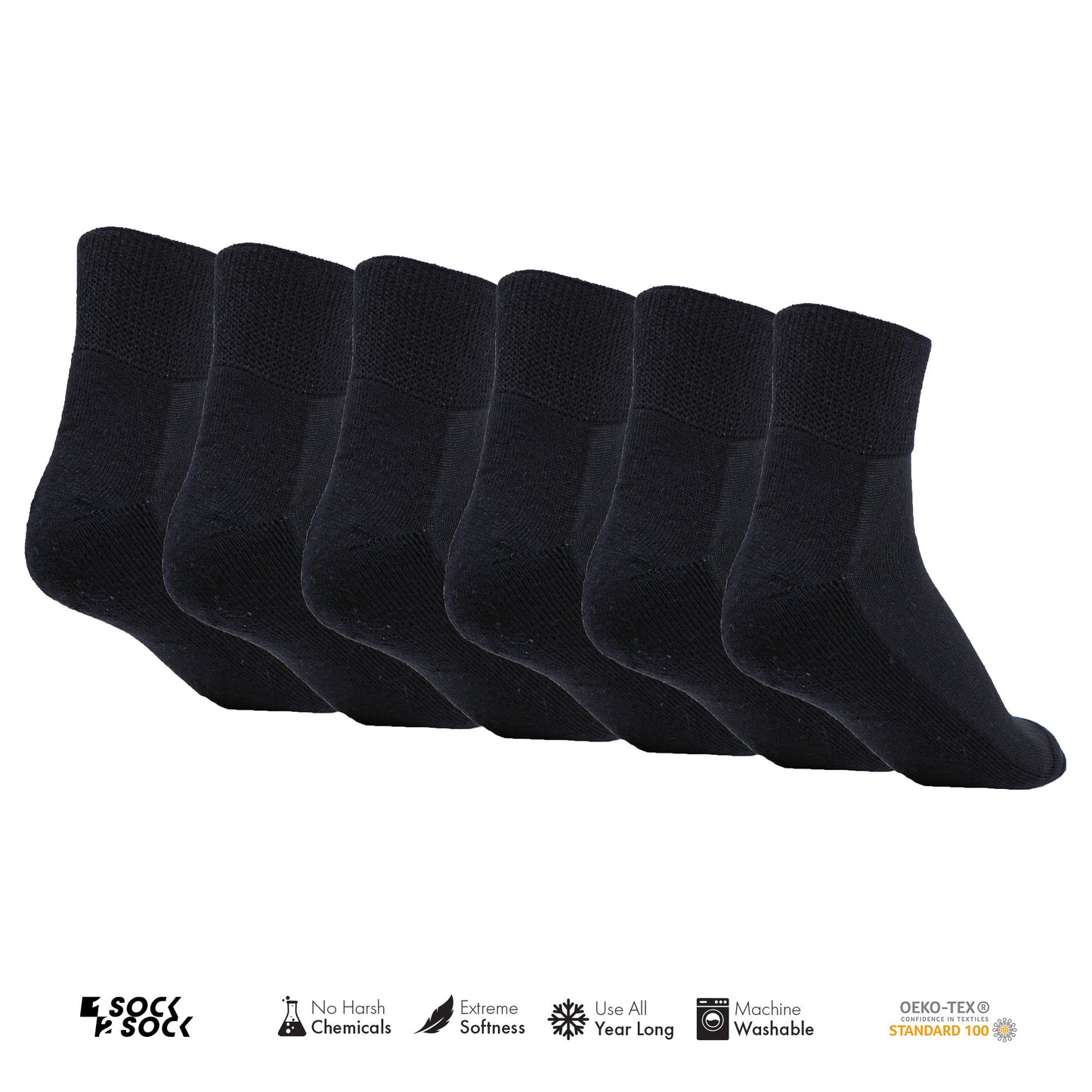 6 PACK DIABETIC QUARTER SOCKS FOR MEN AND WOMEN BLACK