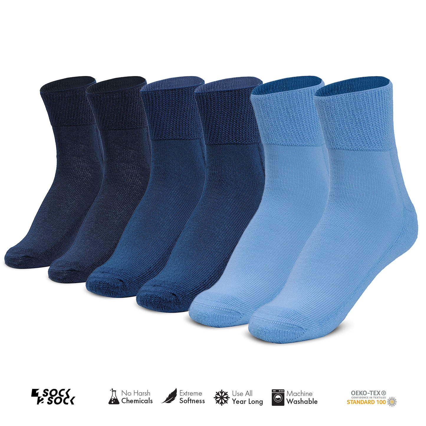 6 PACK DIABETIC QUARTER SOCKS FOR MEN AND WOMEN BLUE