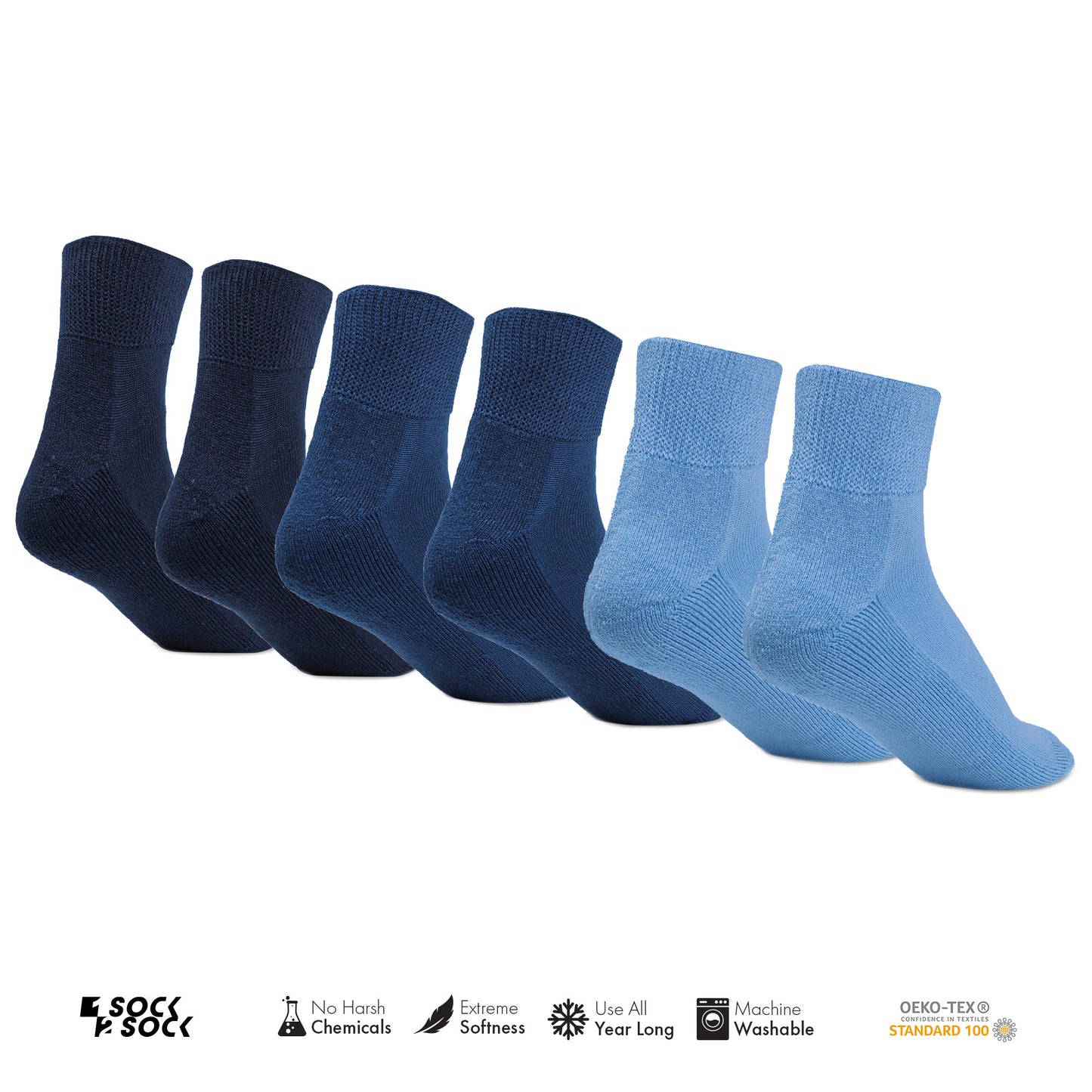 6 PACK DIABETIC QUARTER SOCKS FOR MEN AND WOMEN BLUE