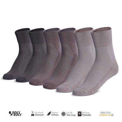 6 PACK DIABETIC QUARTER SOCKS FOR MEN AND WOMEN BROWN