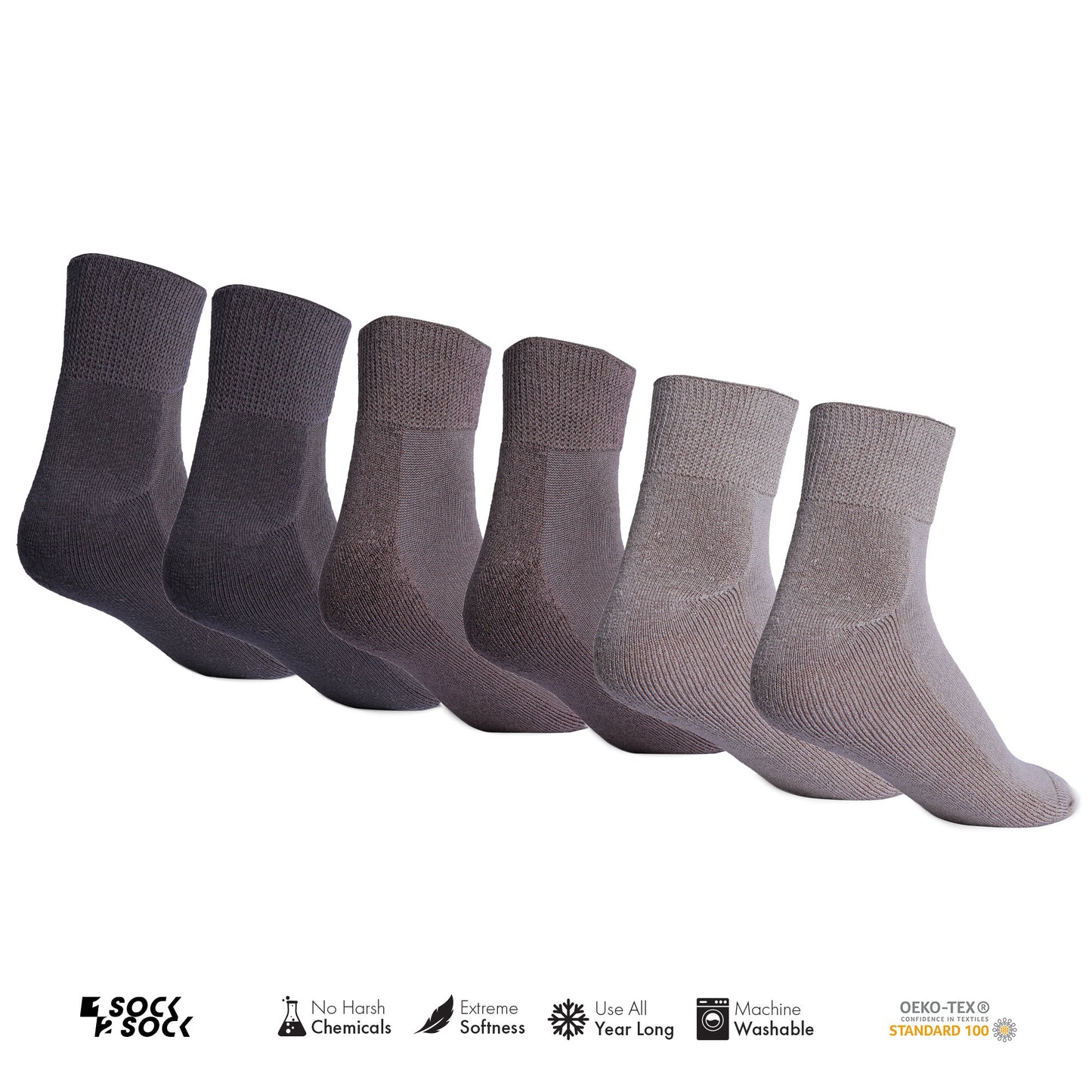 6 PACK DIABETIC QUARTER SOCKS FOR MEN AND WOMEN BROWN