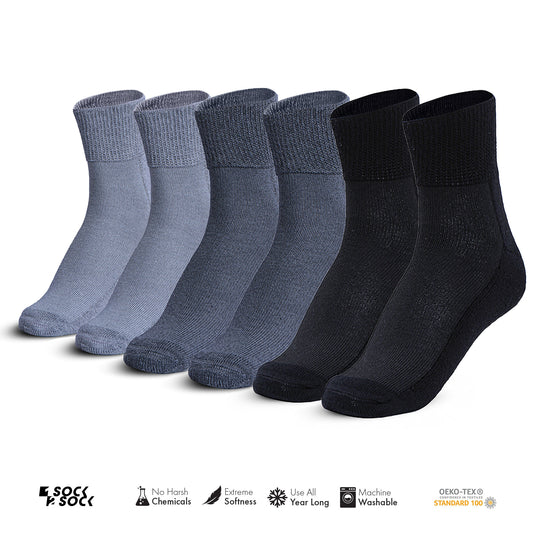 6 PACK DIABETIC QUARTER SOCKS FOR MEN AND WOMEN GREY