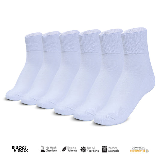 6 PACK DIABETIC QUARTER SOCKS FOR MEN AND WOMEN WHITE