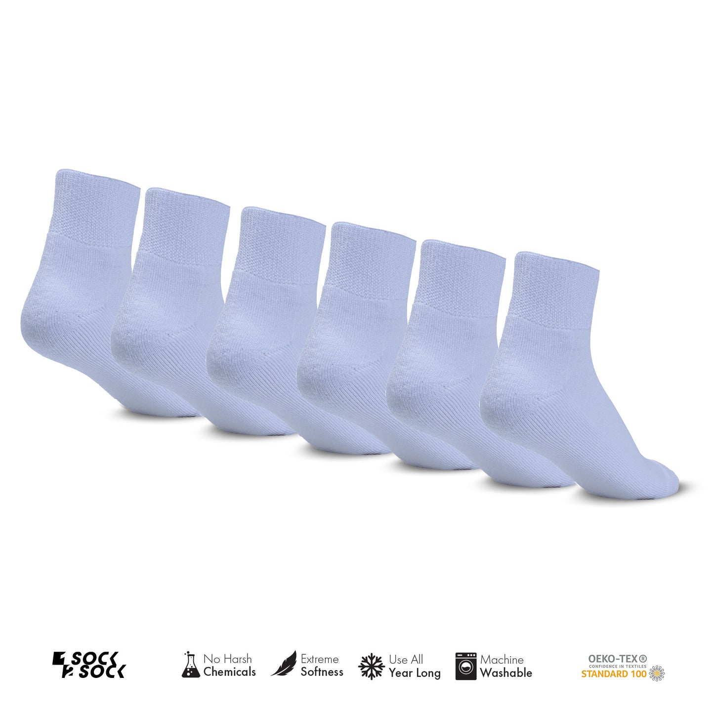 6 PACK DIABETIC QUARTER SOCKS FOR MEN AND WOMEN WHITE