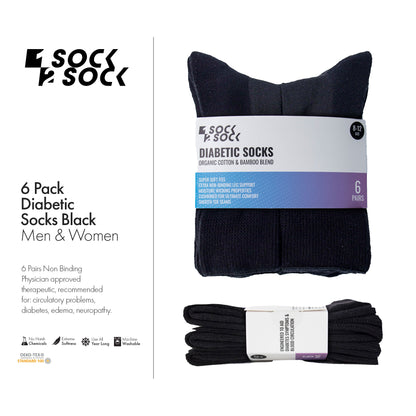 6 PACK DIABETIC SOCKS BLACK