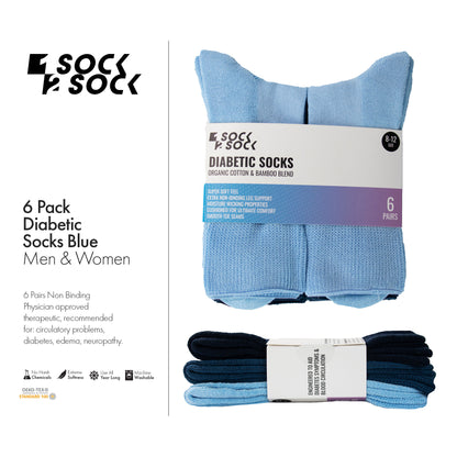 6 PACK DIABETIC SOCKS BLUE