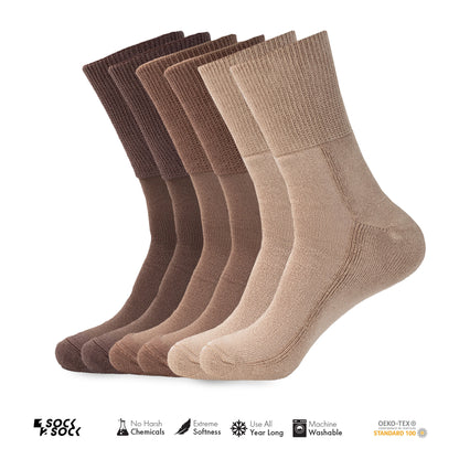 6 PACK DIABETIC SOCKS BROWN