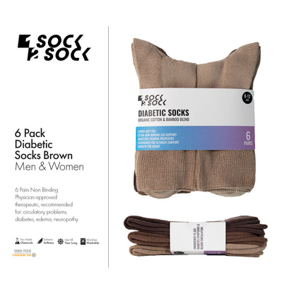 6 PACK DIABETIC SOCKS BROWN