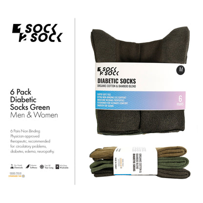 6 PACK DIABETIC SOCKS GREEN