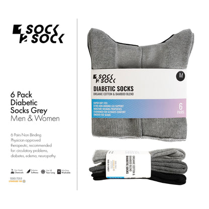 6 PACK DIABETIC SOCKS GREY