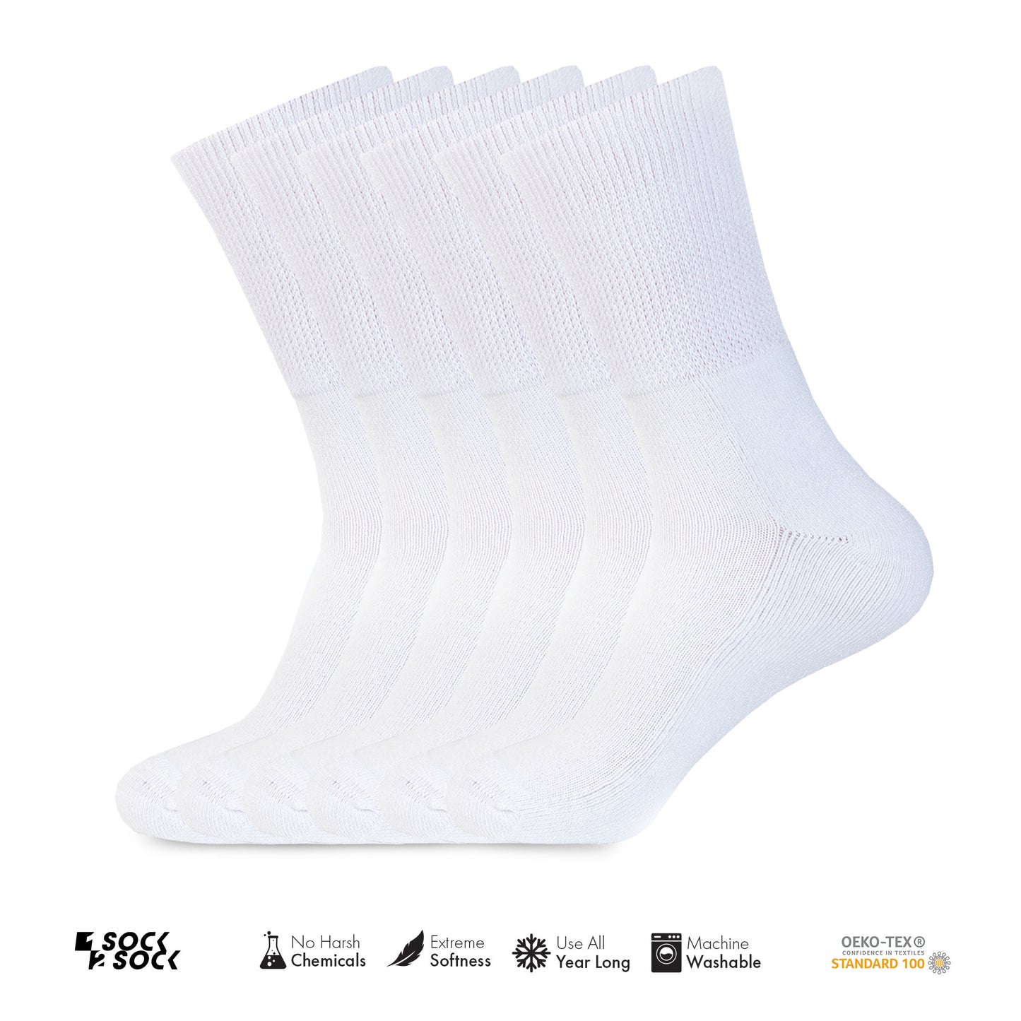 6 PACK DIABETIC SOCKS WHITE