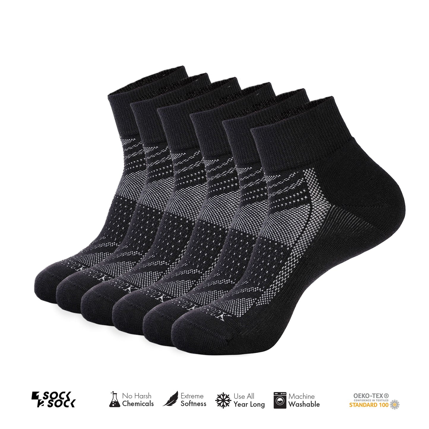 6 PACK QUARTER CREW SOCKS BLACK